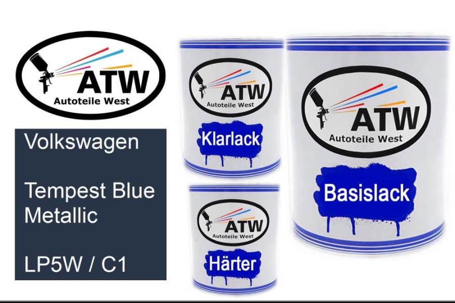 Volkswagen, Tempest Blue Metallic, LP5W / C1: 1L Lackdose + 1L Klarlack + 500ml Härter - Set, von ATW Autoteile West.